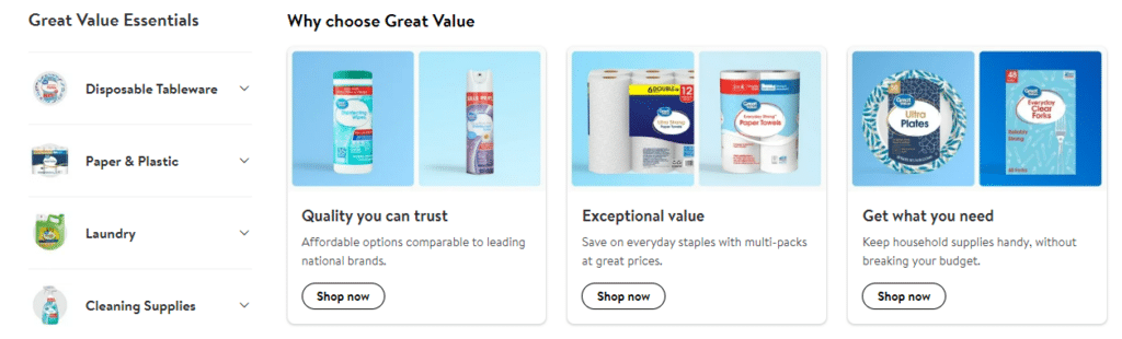 Great Value storefront on Walmart.com