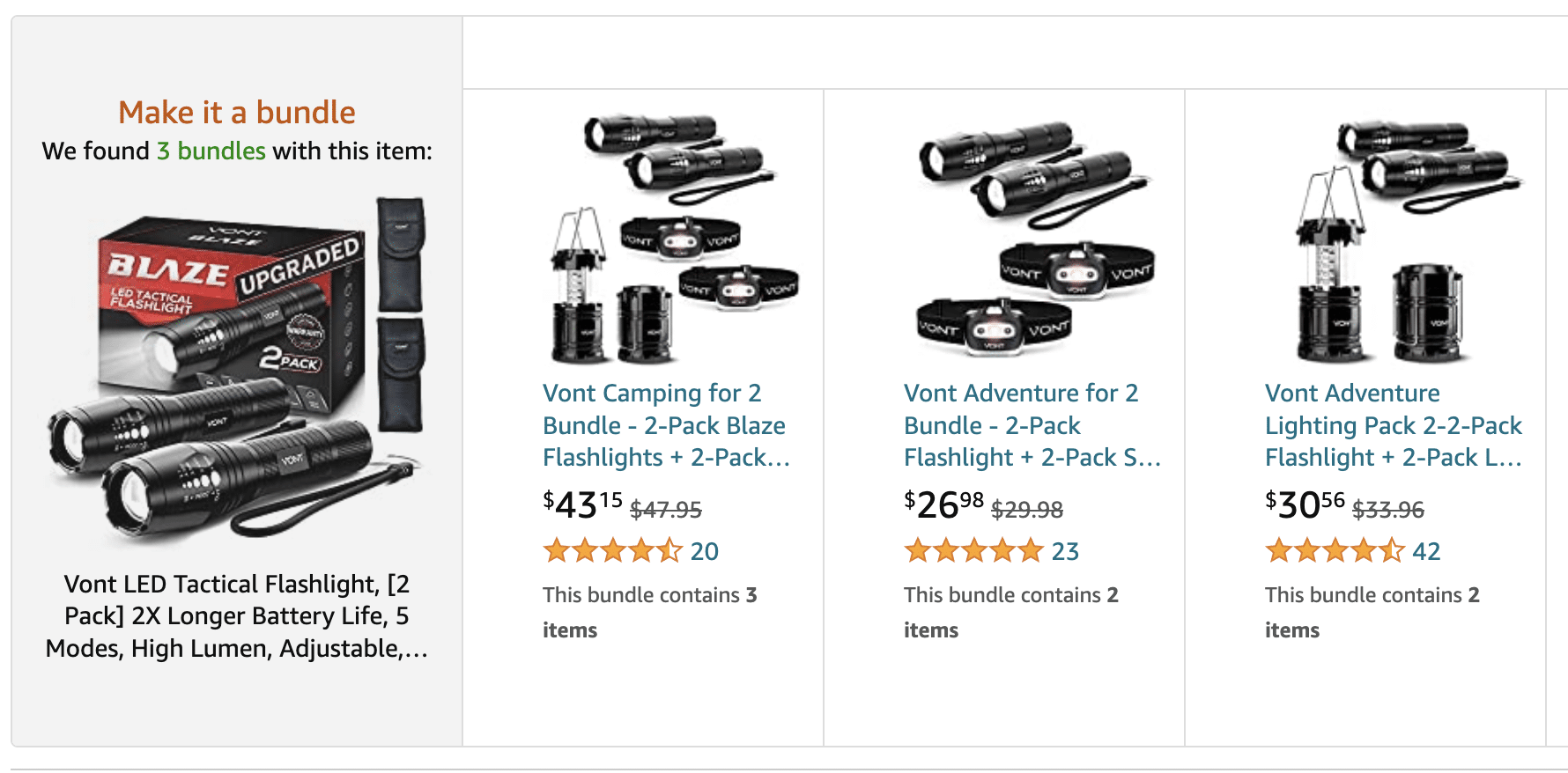 Amazon bundled products of camping lighting gear.